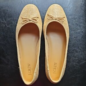 J. Crew Tan Leather Ballet Flats with Bow
